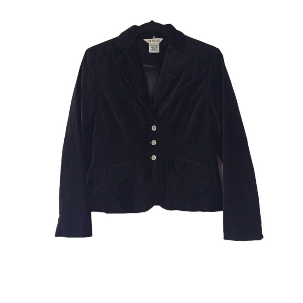George Jacket Womens 4 Black Velour Blazer 3 Buttons Workwear Career Academia